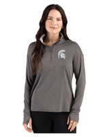 Michigan State Spartans Cutter & Buck Forge Recycled Four-Way Stretch Womens Quarter Zip Pullover Dark Black Heather Front