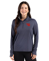 Dayton Flyers Cutter & Buck Forge Recycled Four-Way Stretch Womens Quarter Zip Pullover Dark Navy Blue Heather Front