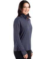 Navy Midshipmen Cutter & Buck Forge Recycled Four-Way Stretch Womens Quarter Zip Pullover Dark Navy Blue Heather Side
