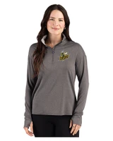 Baldwin Wallace Yellow Jackets Cutter & Buck Forge Recycled Four-Way Stretch Womens Quarter Zip Pullover Dark Black Heather Front