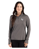 Air Force Falcons Cutter & Buck Forge Recycled Four-Way Stretch Womens Quarter Zip Pullover Dark Black Heather Front