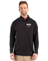 SMU Mustangs Cutter & Buck Prospect Recycled Featherlight Stretch Mens Quarter Zip Black Front