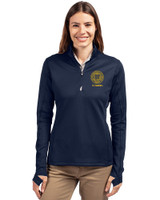 UC Davis - Cutter & Buck Traverse Recycled Smooth Stretch Womens Quarter Zip Pullover Liberty Navy Front