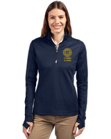 UC Davis Alumni Cutter & Buck Traverse Recycled Smooth Stretch Womens Quarter Zip Pullover Liberty Navy Front