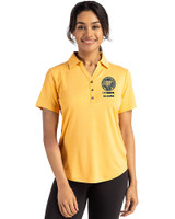 UC Davis Alumni Cutter & Buck Forge Recycled Four-Way Stretch Womens Polo College Gold Heather Front