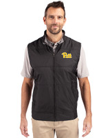 Pitt Panthers Cutter & Buck Stealth Recycled Hybrid Quilted Mens Windbreaker Vest Black Front