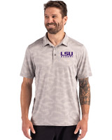 LSU Tigers Alumni Cutter & Buck Coastline Recycled Double Peached Camo Print Mens Polo CONCRETE Front