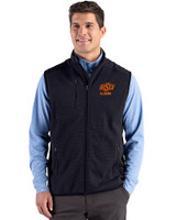 Oklahoma State Cowboys Alumni Cutter & Buck Hunts Point Recycled Fleece Mens Hybrid Full Zip Vest Black Front