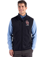 Oklahoma Sooners Alumni Cutter & Buck Hunts Point Recycled Fleece Mens Hybrid Full Zip Vest Black Front