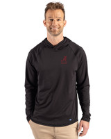 Alabama Crimson Tide Alumni Cutter & Buck Prospect Recycled Featherlight Stretch Mens Big & Tall Hooded Pullover Black Front