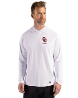 Oklahoma Sooners Alumni - Cutter & Buck Prospect Recycled Featherlight Stretch Mens Hooded Pullover White Front