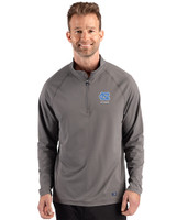 North Carolina Tar Heels Alumni Cutter & Buck Prospect Recycled Featherlight Stretch Mens Big & Tall Quarter Zip Elemental Grey Front