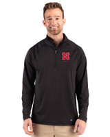 Nebraska Cornhuskers Alumni Cutter & Buck Prospect Recycled Featherlight Stretch Mens Big & Tall Quarter Zip Black Front