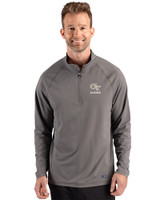 Georgia Tech Yellow Jackets Alumni Cutter & Buck Prospect Recycled Featherlight Stretch Mens Big & Tall Quarter Zip Elemental Grey Front