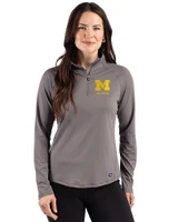 Michigan Wolverines Alumni Cutter & Buck Prospect Recycled Featherlight Stretch Womens Quarter Zip Elemental Grey Front