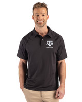 Texas A&M Aggies Alumni Cutter & Buck Prospect Recycled Featherlight Stretch Mens Big & Tall Sport Polo Black Front