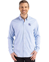  Cutter & Buck Skyline Recycled Gingham Mens Big & Tall Long Sleeve Button Down  Dress Shirt Atlas/White Front