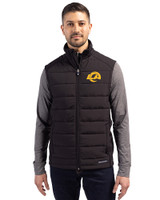Los Angeles Rams- Cutter & Buck Evoke Recycled Honeycomb Fleece Mens Hybrid Full Zip Vest Black Front