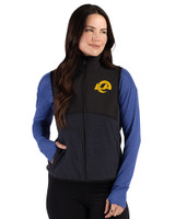 Los Angeles Rams- Cutter & Buck Hunts Point Recycled Fleece Womens Hybrid Full Zip Vest Black Front