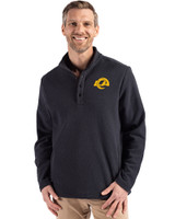 Los Angeles Rams- Cutter & Buck Hunts Point Recycled Fleece Mens Hybrid Snap Placket Pullover Black Front