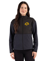 Los Angeles Rams- Cutter & Buck Hunts Point Recycled Fleece Womens Hybrid Full Zip Jacket Black Front