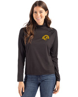 Los Angeles Rams- Cutter & Buck Coastline Recycled Double Peached Womens Funnel Neck Pullover Black Front