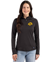 Los Angeles Rams- Cutter & Buck Prospect Recycled Featherlight Stretch Womens Quarter Zip Black Front