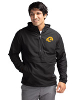Los Angeles Rams- Cutter & Buck Charter Recycled Packable Mens Half Zip Anorak Jacket Black Front