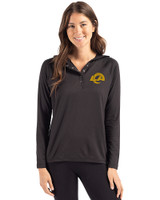 Los Angeles Rams- Cutter & Buck Coastline Recycled Double Peached Womens Hooded Pullover Black Front