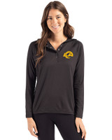 Los Angeles Rams- Cutter & Buck Coastline Recycled Double Peached Womens Hooded Pullover Black Front