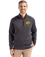 Los Angeles Rams- Cutter & Buck Peshastin Recycled Grid Fleece Mens Half Zip Pullover Black Heather Front