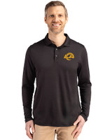 Los Angeles Rams- Cutter & Buck Coastline Recycled Double Peached Mens Long Sleeve Polo Black Front