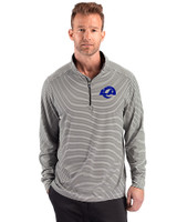 Los Angeles Rams- Cutter & Buck Forge Recycled Double Stripe Four-Way Stretch Mens Quarter Zip Pullover Black/White Front