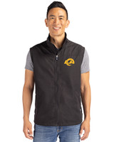 Los Angeles Rams- Cutter & Buck Charter Recycled Packable Mens Full Zip Vest Black Front