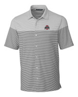 Ohio State Buckeyes- Cutter & Buck Pioneer Engineered Mens Stripe Button Front Polished Medium Gray Mannequin