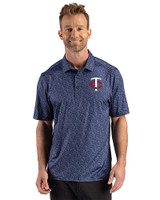 Minnesota Twins Cutter & Buck Pike Recycled Fern Print Mens Big & Tall Polo Navy Blue Front