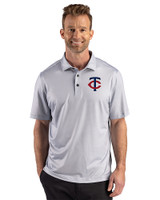 Minnesota Twins Cutter & Buck Pike Recycled Lattice Print Mens Big & Tall Polo Elemental Grey Front