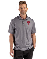 Philadelphia Phillies Cutter & Buck Pike Recycled Lattice Print Mens Big & Tall Polo Black Front