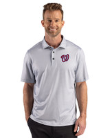 Washington Nationals Cutter & Buck Pike Recycled Lattice Print Mens Polo Elemental Grey Front