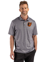 Baltimore Orioles Cutter & Buck Pike Recycled Lattice Print Mens Polo Black Front