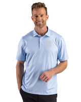 Detroit Tigers Mono Cutter & Buck Pike Recycled Lattice Print Mens Polo Atlas Light Blue Front