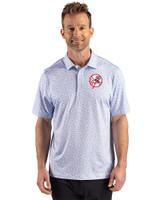 New York Yankees Cooperstown Cutter & Buck Pike Recycled Fern Print Mens Polo Chelan Blue Front