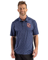 Washington Nationals Cooperstown Cutter & Buck Pike Recycled Fern Print Mens Polo Navy Blue Front