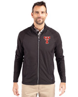 Texas Tech Red Raiders College Vault Cutter & Buck Adapt Recycled Soft Knit Stretch Mens Hybrid Full Zip Jacket Black Front