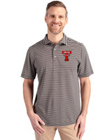 Texas Tech Red Raiders College Vault Cutter & Buck Virtue Recycled Stripe Featherlight Pique Mens Polo Black Front