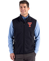 Texas Tech Red Raiders College Vault Cutter & Buck Hunts Point Recycled Fleece Mens Hybrid Full Zip Vest Black Front