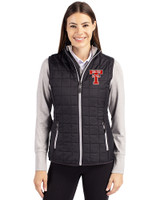 Texas Tech Red Raiders College Vault Cutter & Buck Rainier Recycled Insulated Puffer Womens Full Zip Vest Black Front