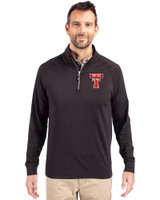 Texas Tech Red Raiders College Vault Cutter & Buck Adapt Recycled Soft Knit Stretch  Mens Big & Tall Quarter Zip Pullover Black Front