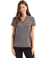 Texas Tech Red Raiders College Vault Cutter & Buck Forge Recycled Four-Way Stretch Heathered Womens Blade Top Dark Black Heather Front