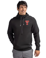 Texas Tech Red Raiders College Vault Cutter & Buck Roam Recycled Buttery-Soft Knit Mens Half Zip Hooded Pullover Black Front